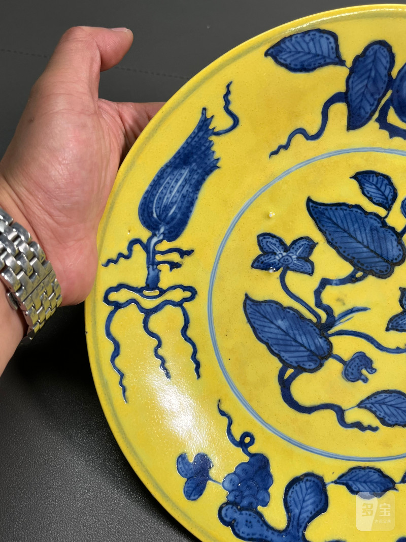 清康熙  黄地青花折枝花果纹盘 - 图5
